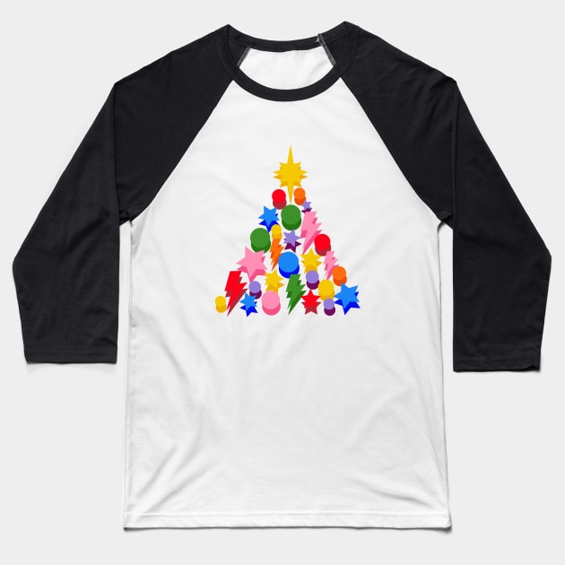 Multi Colour Christmas Tree, Star and Baubles Baseball T-Shirt by OneThreeSix